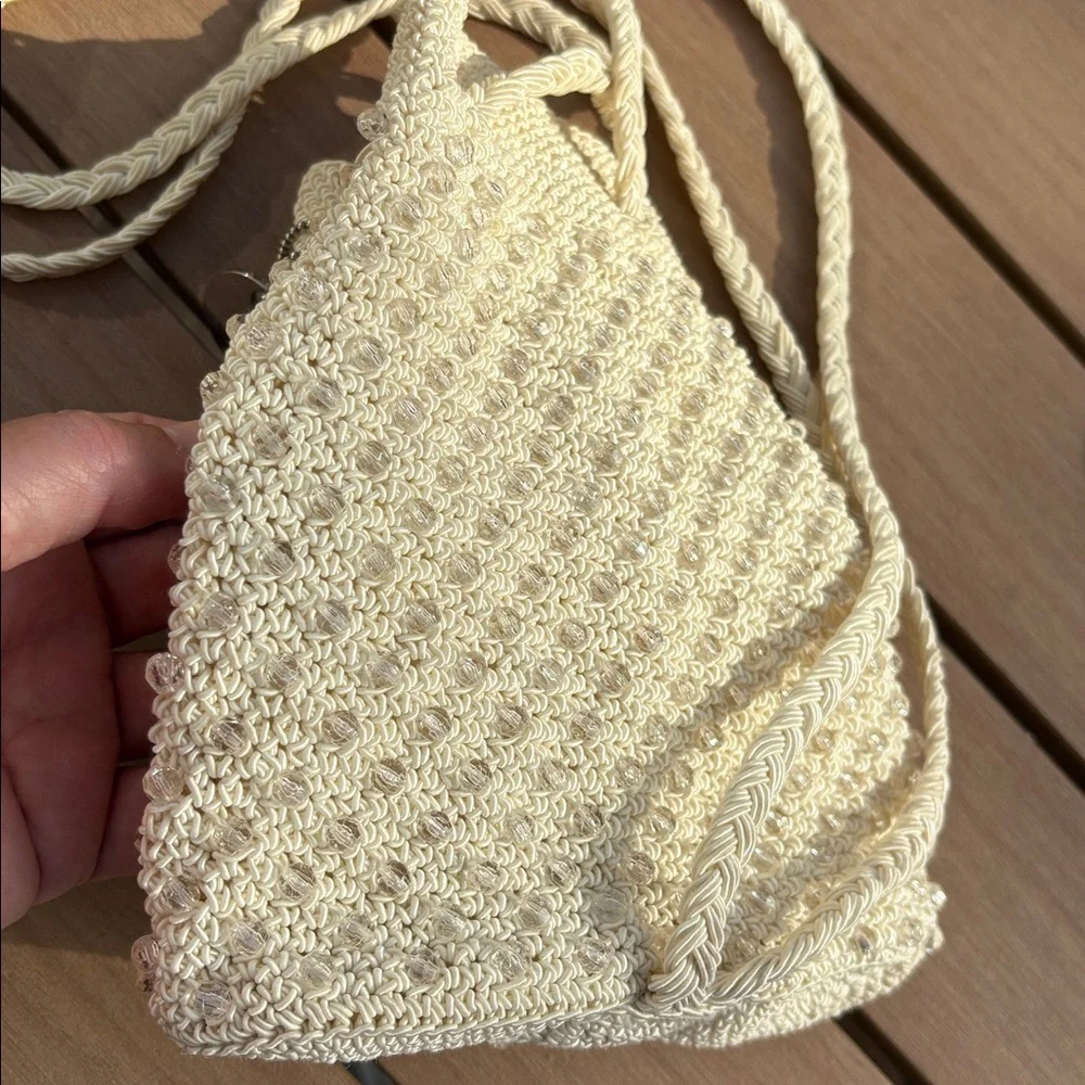 Xhilaration Beaded Cream Woven Backpack Bag sizable Purse NNT